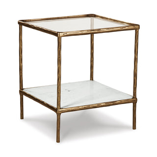 End Table with Storage, Clear Glass Top and Aluminum Base
