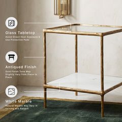 End Table with Storage, Clear Glass Top and Aluminum Base
