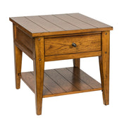 End Table with Storage Drawer and Open Shelf in Oak