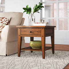 End Table with Storage Drawer and Open Shelf in Oak
