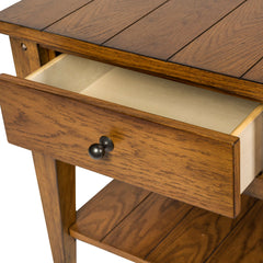 End Table with Storage Drawer and Open Shelf in Oak