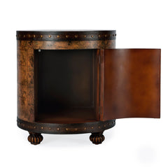 End Table with Storage, Round, Brown with Old-World Map Top