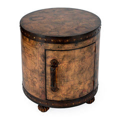 End Table with Storage, Round, Brown with Old-World Map Top
