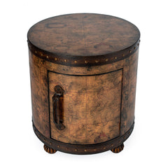 End Table with Storage, Round, Brown with Old-World Map Top