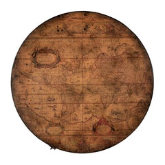 End Table with Storage, Round, Brown with Old-World Map Top