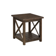 End Table with Storage, Solid Maple, Brown, Slat Top, Four Legs