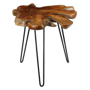 End Table with Teak Wood Top and Black Metal Hairpin Legs