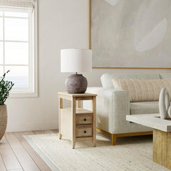 End Table with Two Drawers and Shelf in Solid and Engineered Wood