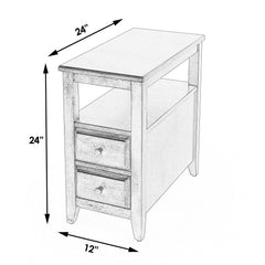 End Table with Two Drawers and Shelf in Solid and Engineered Wood