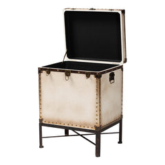 End Table with Two Drawers, Bronze and White Top, Black Steel Base