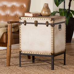 End Table with Two Drawers, Bronze and White Top, Black Steel Base