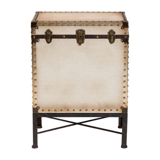 End Table with Two Drawers, Bronze and White Top, Black Steel Base