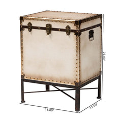 End Table with Two Drawers, Bronze and White Top, Black Steel Base