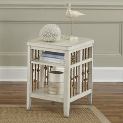 End Table with Two Open Shelves and Rope Panels in White