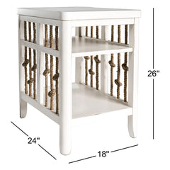 End Table with Two Open Shelves and Rope Panels in White
