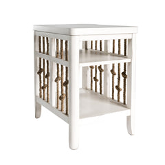 End Table with Two Open Shelves and Rope Panels in White