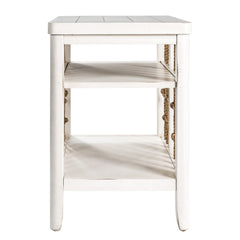 End Table with Two Open Shelves and Rope Panels in White
