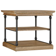 End Table with Wood Top and Iron Frame in Brown