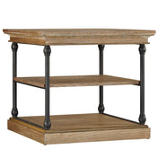 End Table with Wood Top and Iron Frame in Brown