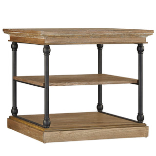 End Table with Wood Top and Iron Frame in Brown