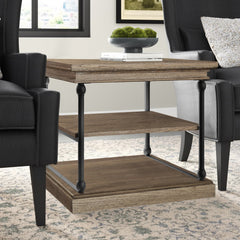 End Table with Wood Top and Iron Frame in Brown