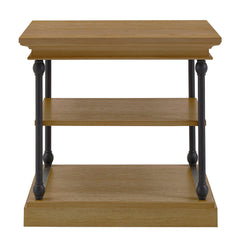 End Table with Wood Top and Iron Frame in Brown