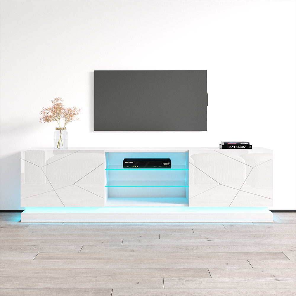 Entertainment Center, 79 Inch Wide Manufactured Wood in White Gloss