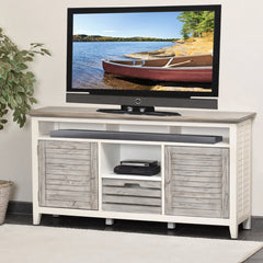 Entertainment Center in Solid Mindi Wood with Hidden Storage