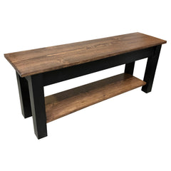 Entryway Bench, 36 in W, Solid Pine with Walnut and Black Finish