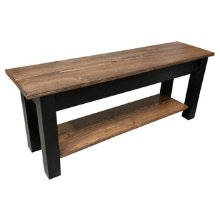 Entryway Bench, 36 in W, Solid Pine with Walnut and Black Finish