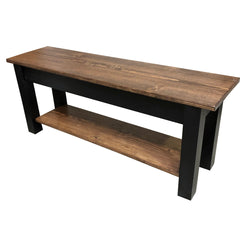 Entryway Bench, 36 in W, Solid Pine with Walnut and Black Finish