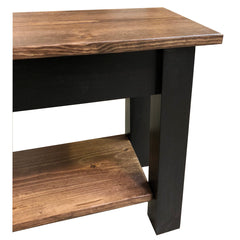 Entryway Bench, 36 in W, Solid Pine with Walnut and Black Finish
