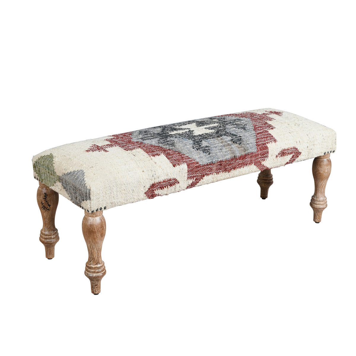 Entryway Bench, 47 in W, Woven Jute with Medium Wood Legs