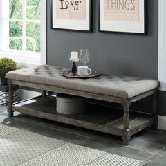 Entryway Bench, 48 in Wide with Tufted Fabric Seat
