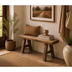 Entryway Bench, 50 in W, Brown Solid Wood