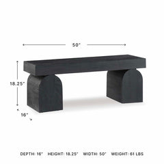 Entryway Bench, 50 Inch Wide, Black Solid Wood with Gray Legs
