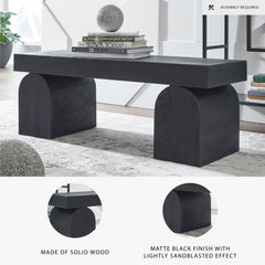 Entryway Bench, 50 Inch Wide, Black Solid Wood with Gray Legs