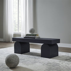 Entryway Bench, 50 Inch Wide, Black Solid Wood with Gray Legs