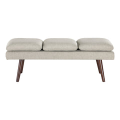 Entryway Bench, 54-Inch, Beige Upholstered with Solid Wood Legs