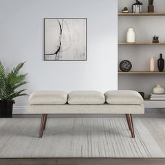 Entryway Bench, 54-Inch, Beige Upholstered with Solid Wood Legs