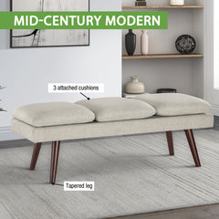 Entryway Bench, 54-Inch, Beige Upholstered with Solid Wood Legs