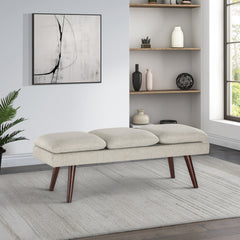 Entryway Bench, 54-Inch, Beige Upholstered with Solid Wood Legs