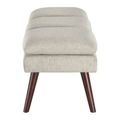 Entryway Bench, 54-Inch, Beige Upholstered with Solid Wood Legs
