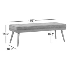 Entryway Bench, 55 in Wide, Green Tufted Fabric with Mahogany Legs