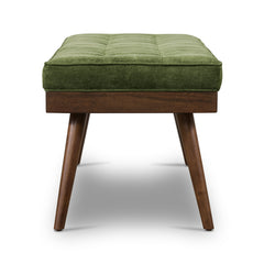 Entryway Bench, 55 in Wide, Green Tufted Fabric with Mahogany Legs