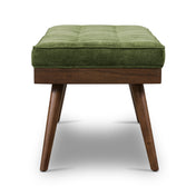 Entryway Bench, 55 in Wide, Green Tufted Fabric with Mahogany Legs