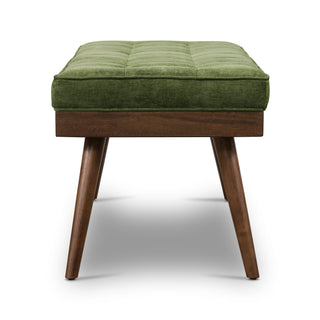 Entryway Bench, 55 in Wide, Green Tufted Fabric with Mahogany Legs