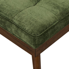 Entryway Bench, 55 in Wide, Green Tufted Fabric with Mahogany Legs