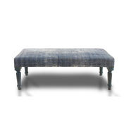 Entryway Bench, Blue Cotton Upholstery with Solid Wood Turned Legs