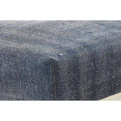 Entryway Bench, Blue Cotton Upholstery with Solid Wood Turned Legs